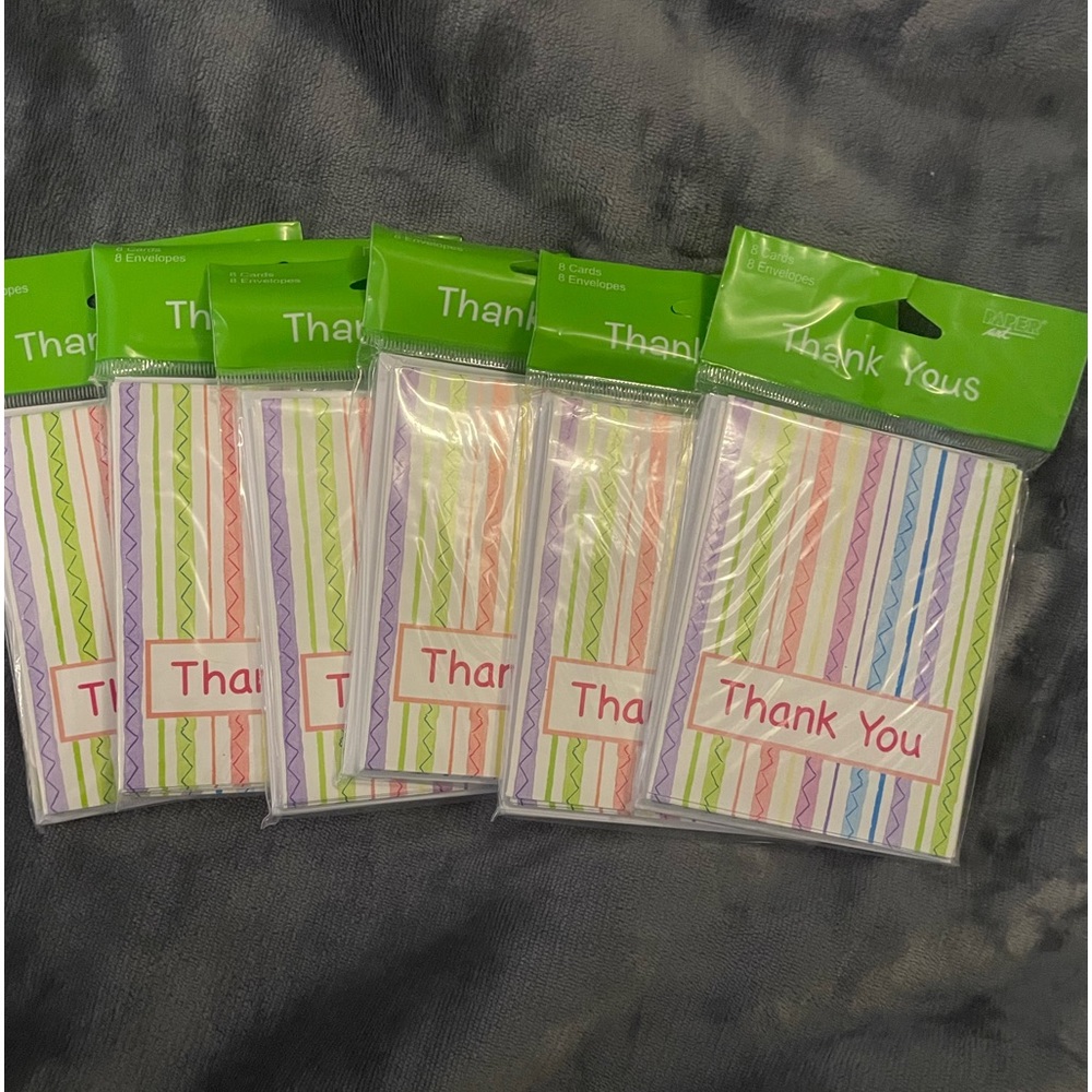 Thank you cards, six packages with eight cards and eight envelopes per package